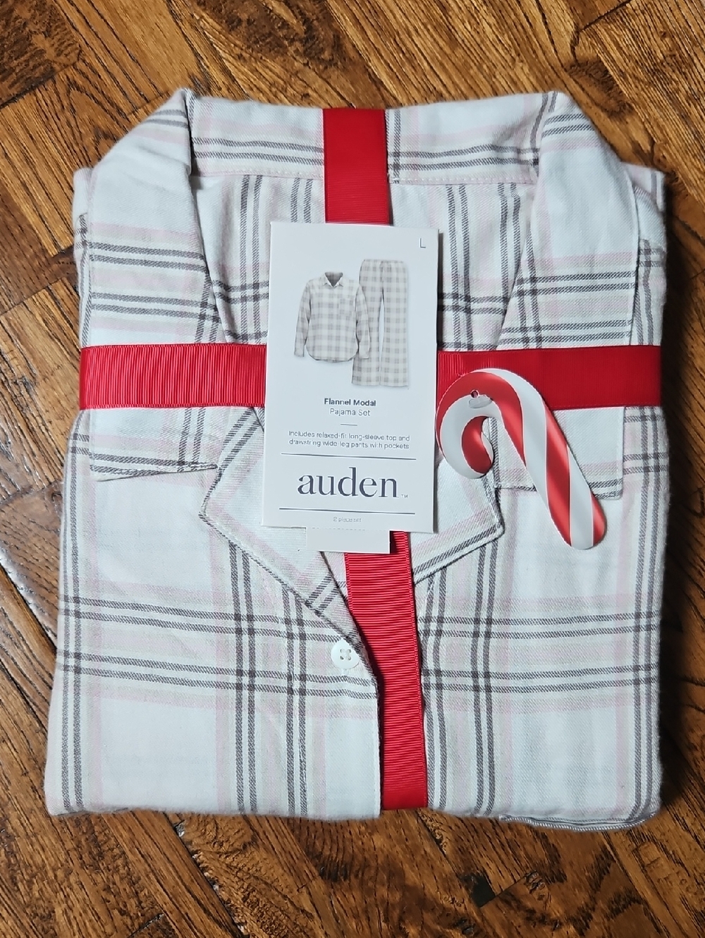 Auden NEW Pink & White Plaid Flannel Pajama Set Large Gift Set Pockets